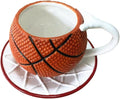 Ceramic Large Coffee Mug and Saucer set, 3D Handmade and Hand-painted Basketball and Basketball Net Design Tea Mug, 300ml(10oz)
