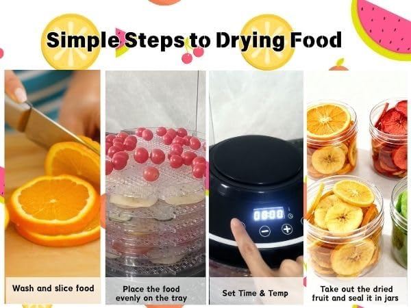 Mushroom Dehydrator,6 Trays Food Dehydrator Machine with 24H Timer, 600W 158°F Food Dryer Dehydrator for Jerky, Herbs, Meat, Fruit,Dog Treats (Black)
