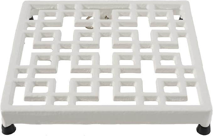 JOGREFUL Cast Iron Trivet Mats, Kitchen Pot Holders to Portect Table/Countertops, Heat Resistant Mats for Teapot/Hot Dishers/Plates, Vintage Mats with Weighted-Base, Grid White