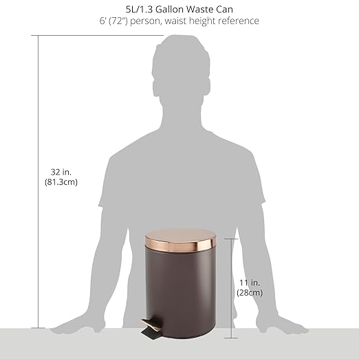 mDesign Pedal Bin - Metal Waste Bin with Pedal, Lid and Plastic Bucket Insert - Perfect for Bathroom, Kitchen, and Office - Ergonomic Design - Bronze/Rose Gold