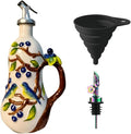 18.26oz/540ml Ceramic Olive Oil Dispenser Bottle,Hand Painted Reliefs Oil Dispenser for Kitchen,Oil Bottles for Kitchen (Blueberry)