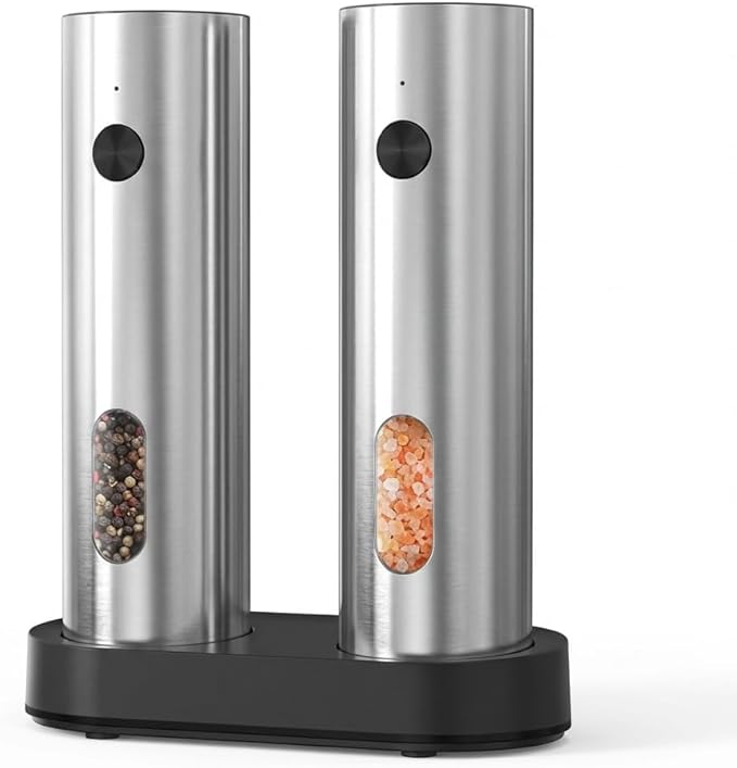 Ickmomo Electric Pepper Grinder & Salt alt and pepper Set (2 Pack) - Rechargeable Adjustable Coarseness with LED Light, Large Capacity for Kitchen/Outdoor/BBQ/Gifts