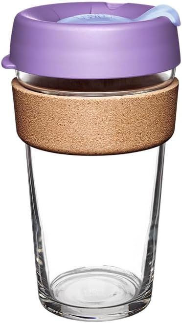 KeepCup Brew Cork, Reusable Glass Tumbler with Natural Cork, Grande Coffee Cup 16oz/454ml - Moonlight