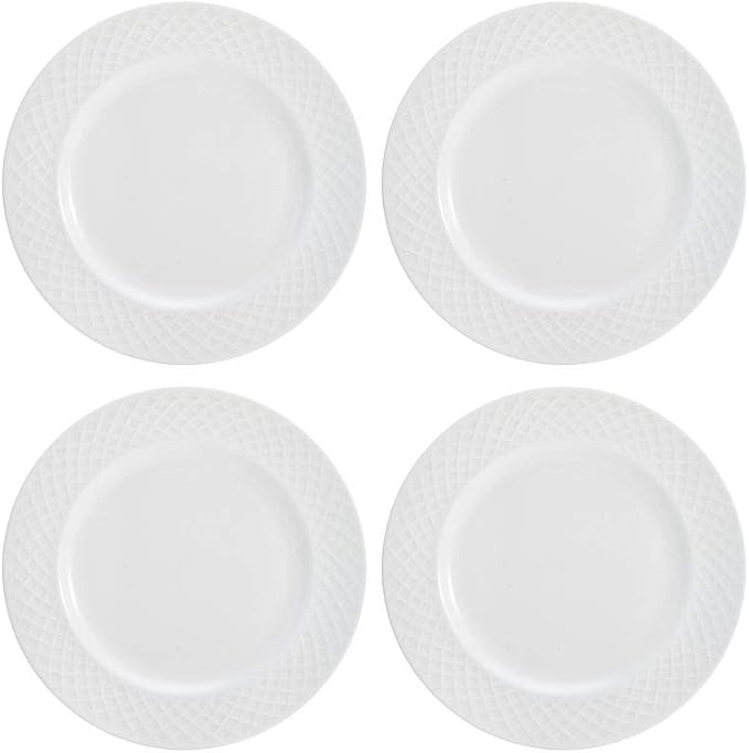 Mikasa Trellis 16-Piece Bone China Dinnerware Set, White, Includes Dinner Plates, Salad Plates, Cereal Bowls and Mugs, Dishwasher Safe