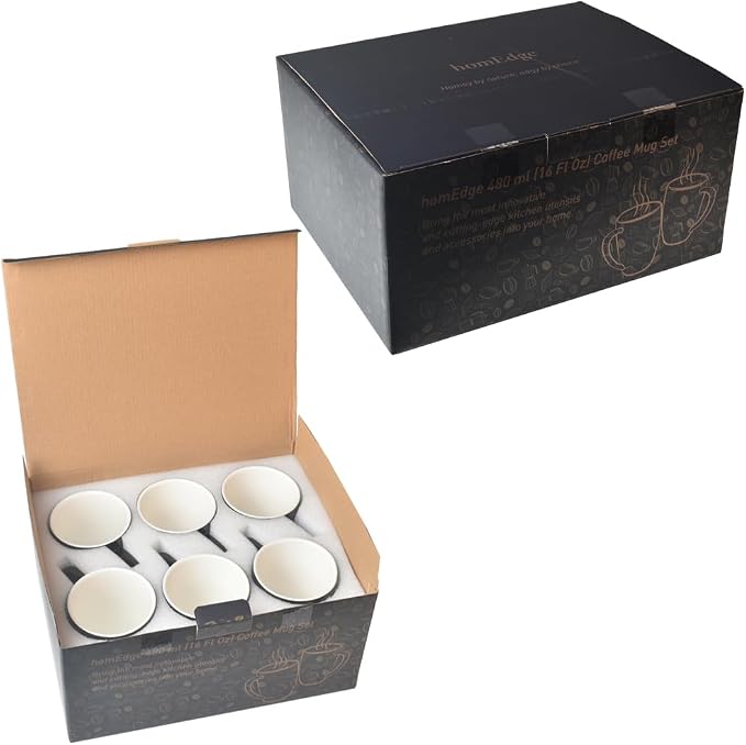 homEdge Porcelain Mug Set, 16 Ounces Cup for Tea, Latte, Mocha, Hot Chocolate, Set of 6, Turquoise