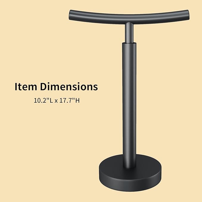 YUMORE Hand Towel Holder Stand for Bathroom & Kitchen, Freestanding T-Shape Fingertip Towel Rack with Anti-Scratch Weighted Base, Matte Black