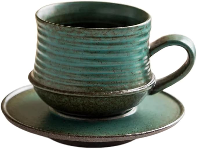 210ml Ceramic Mug Saucer Set Home Wabi Sabi | retro, artisan, original design, minimalist, durable, latte, afternoon tea