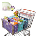Lotus Trolley Bags + Reusable Silicone Food Storage Bags Bundle – Club Cart Grocery Bag Set w/Insulated Cooler & Egg/Wine Holder + BPA-Free Silicone Ziplock Bags for Kitchen & Meal Prep