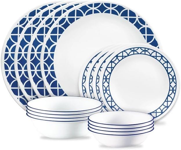 Corelle® Cobalt Circles 16-piece Mugless Dinnerware Set, Service of 4