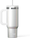 RTIC 30 oz Road Trip Tumbler Double-Walled Ceramic Lined InsulatedStainless Steel Portable Travel Coffee Mug Cup with Lid, Handle and Straw, White Glitter