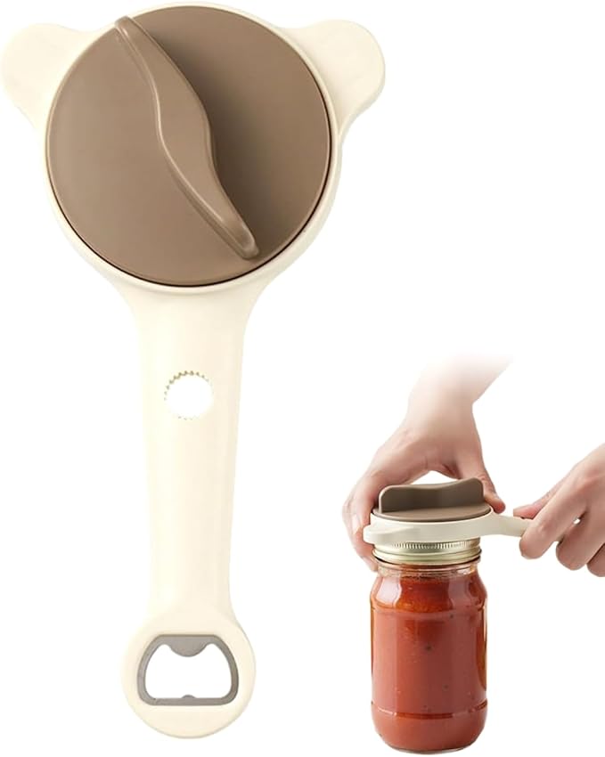Adjustable Stainless Steel Jar Opener - 4-in-1 Lid Remover for Seniors & Easy Grip, Fits Kitchen Jars, Bottles & Cans
