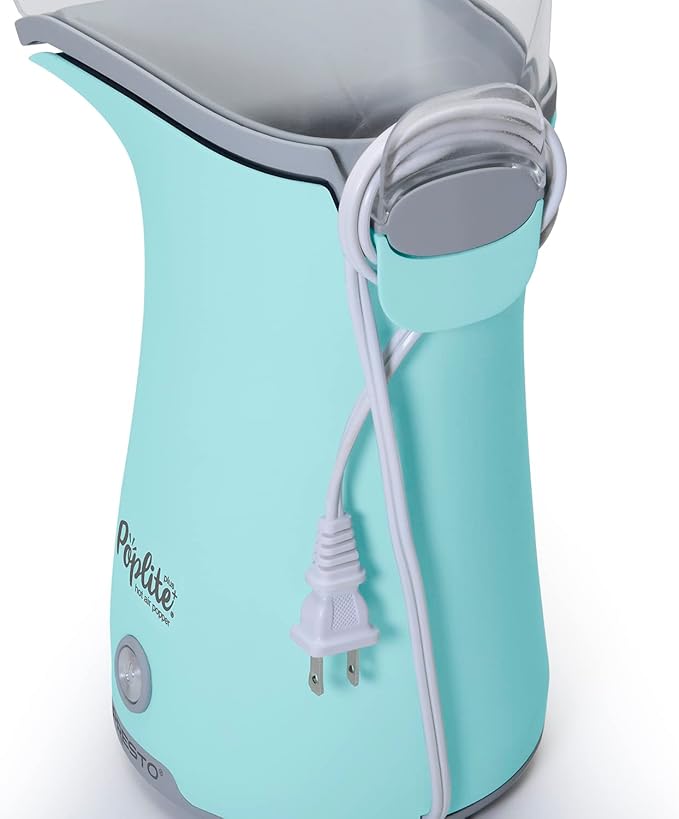 Presto 04867 Poplite Plus Hot Air Popcorn Popper - Built-In Measuring Cup + Melts Butter, Easy to Clean, Built-In Cord Wrap, 18 Cups, Aqua