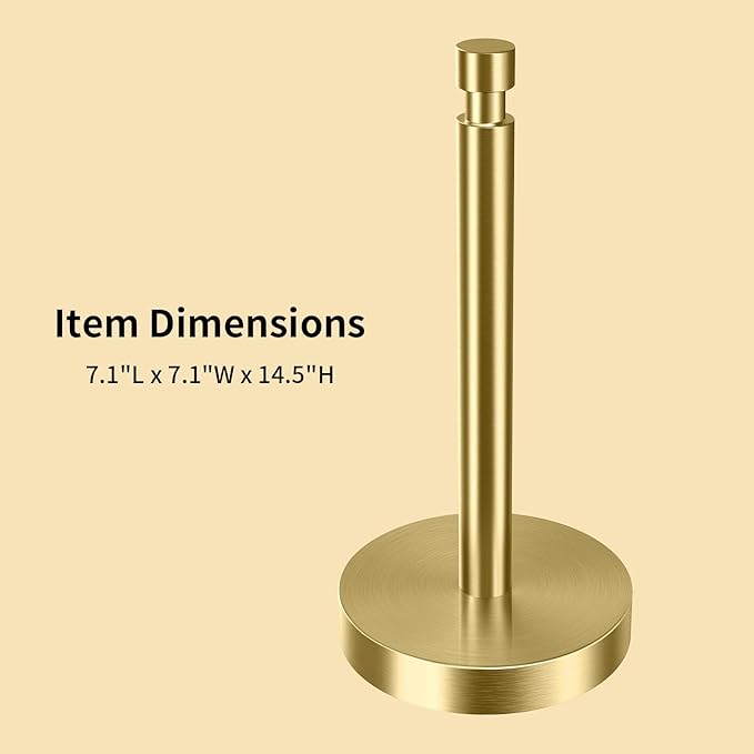 YUMORE Paper Towel Holder Countertop, Paper Towel Holder with Weighted Base Non Slip, Standing Paper Towel Roll Holder for Kitchen Bathroom, Stainles Steel (Gold)
