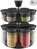 360 rotating 2 tier jars spice rack (6 small 6 large spice jars) Revolving Seasoning Organizer. Spinning Spice Rack for Counter top and Cabinet WITH Custom Label Stickers.