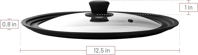 Bezrat Universal Lids for Pots, Pans and Skillets - 2-Pack Heat-Resistant Covers Tempered Glass with Silicone Rim - Fits 11”, 12”, 12.5” Cookware - For Cooking, Dishwasher Safe