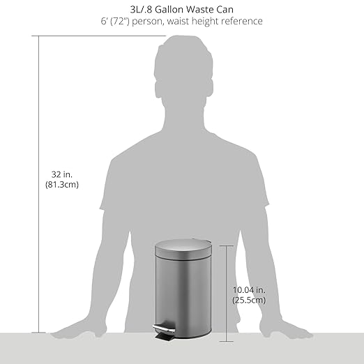 mDesign Pedal Bin — Metal Waste Bin with Pedal, Lid and Plastic Bucket Insert — for Bathroom, Kitchen, and Office — 3 Litre Household Rubbish Bin with Ergonomic Design — Graphite Grey