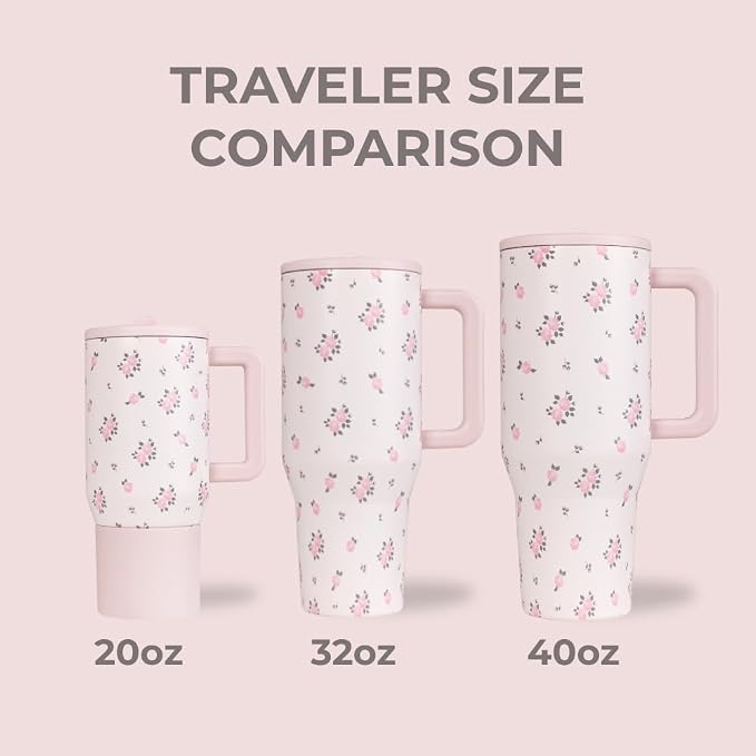 HydroJug Traveler 32oz, Insulated Tumbler with Handle & Straw, Wildrose