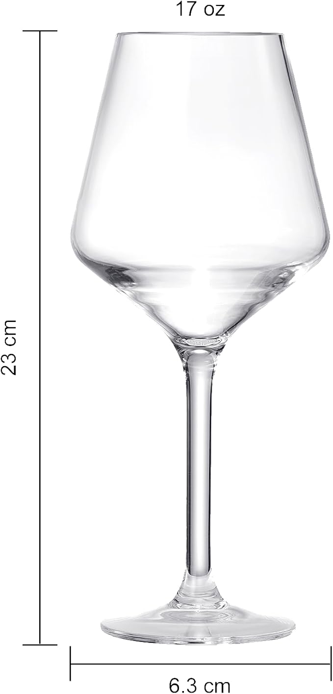 Unbreakable European Style Plastic Crystal, Stemmed Wine Glasses | Set of 6 | Acrylic Tritan Drinkware, Unbreakable Clear Color Shatterproof BPA-free, Reusable, Floating Pool & Indoor & Outdoor, 18oz