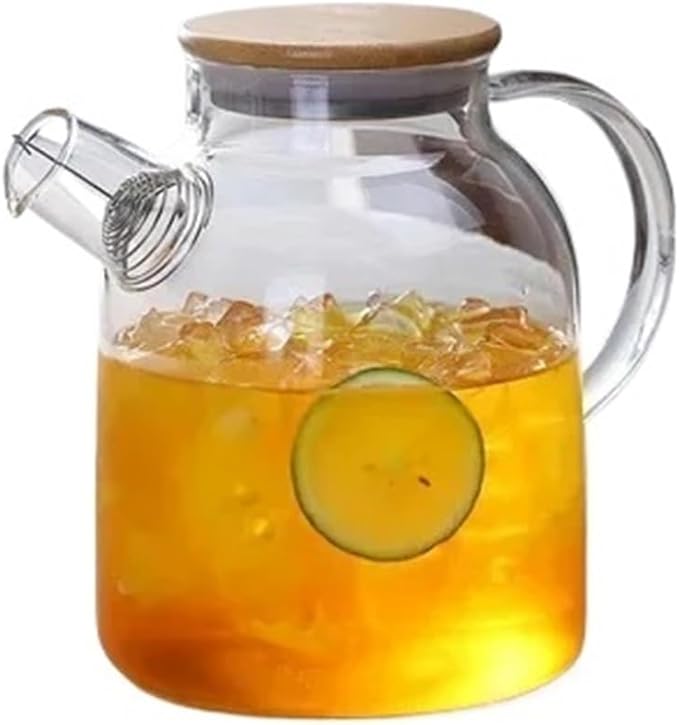 1.8L Clear Borosilicate Glass Pitcher, Clear Large Teapot, Teapot for Cold/Hot Drinks and Milk Water Pitcher(1800ML)