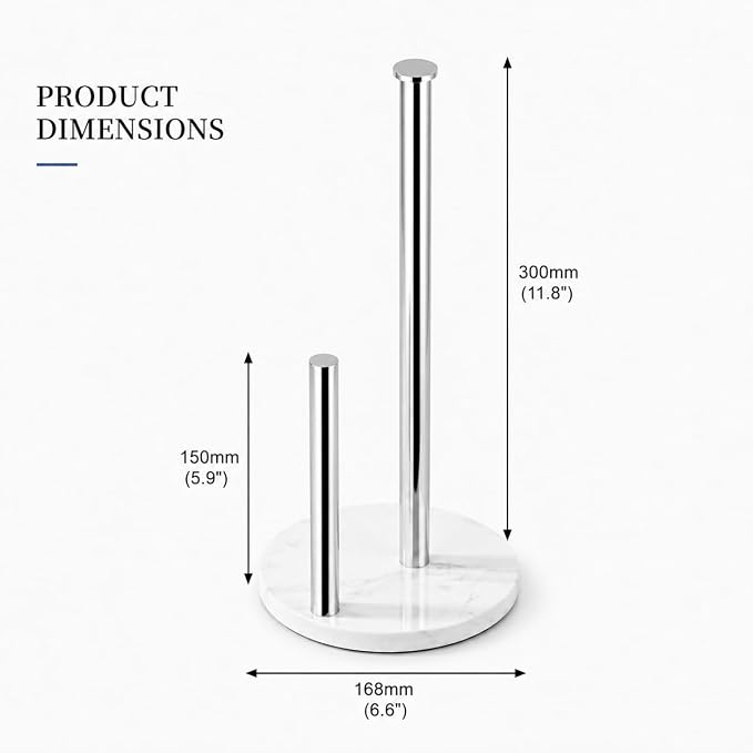 Chrome Paper Towel Holder,Stainless Steel Paper Towel Holder for Kitchen Roll Organize, Standard or Jumbo-Sized Roll Paper, Countertop Roll Dispenser with Marble Base