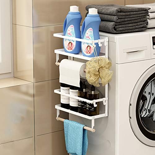 Foldable Refrigerator Organizer 4 Tier Magnetic Fridge Spice Rack Paper Towel Holder Multi-purpose Kitchen Storage Shelf Rustproof Spice Jars Holder, Black