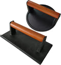 Firsgrill Burger Press 6.6" Round Heavy-Duty Cast Iron Smash Meat Steak with Wood Handle for Blackstone Weber Treager Griddle Grills (YPX) (6.5" Round & 4.3X8.3 Rectangle)