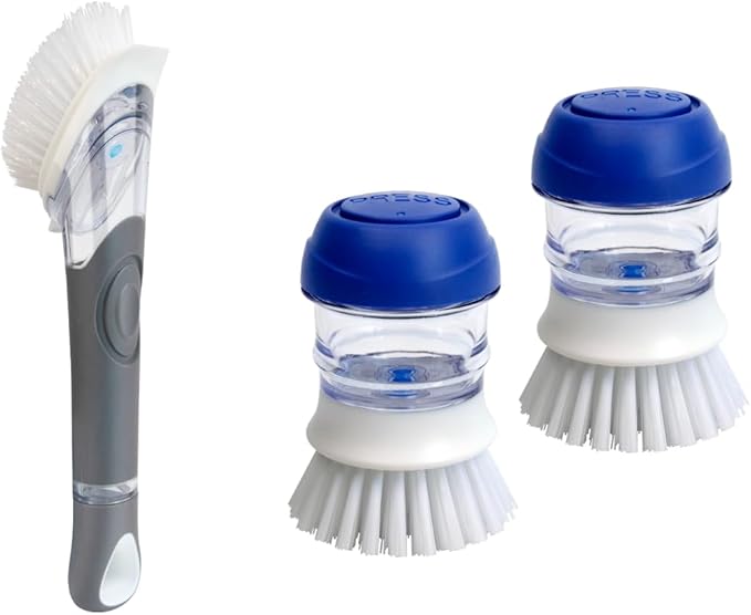 CELOX Dish Brush with Soap Dispenser for Cleaning Pots, Dishes, Bowls, Gray and 2 Pack Dish Brush with Soap Dispenser for Kitchen Cleaning