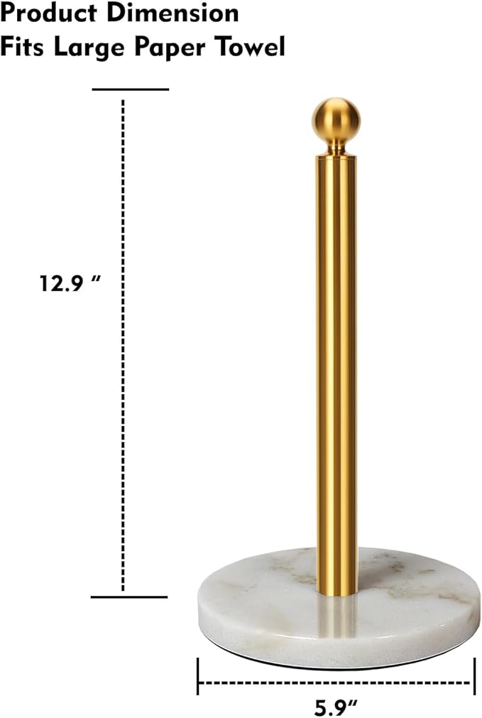 Gold Paper Towel Holder Countertop, with Weighted Marble Base for One-Handed Operation, No Wobbly (Marble Base, Gold)
