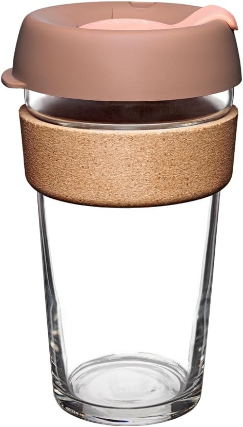 KeepCup Brew Cork, Reusable Glass Tumbler with Natural Cork, Grande Coffee Cup 16oz/454ml - Frappe