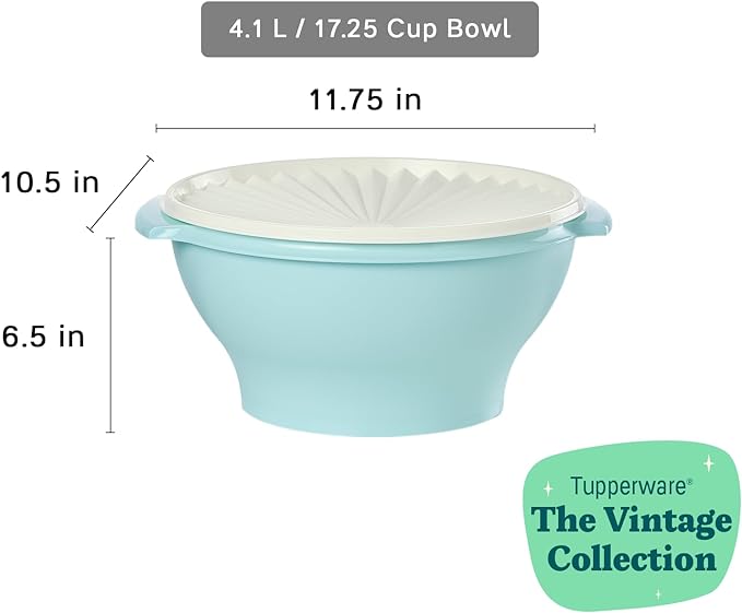 Tupperware Heritage Collection 17.25 Cup Bowl with Starburst Lid, Light Blue Vintage Color, Dishwasher Safe and BPA Free (4.1 L)