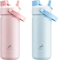 POWCAN 2 Pack 18 oz Insulated Water Bottle for School: Leakproof, 2-in-1 Straw Spout Lid, BPA-Free, Keep Cold 24 Hrs, Stainless Steel Cup for Girls Boys Kids (Cotton Candy & Sea Breeze)