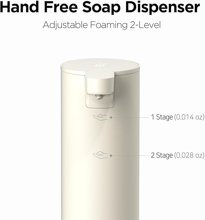 mooas Automatic Foaming Hand Soap Dispenser 2 Set (White & Metal) Stainless Steel Rechargeable 2 Level Adjustable Touchless Soap Dispensers for Kitchen, Bathroom, Commercial 9.4oz Each