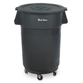 PLASTIC PRINCE 32 Gallon Round Trash Can with Lid and Dolly Gray Plastic Commercial Garbage Container for Home Garage Restaurants Warehouses - Bundle