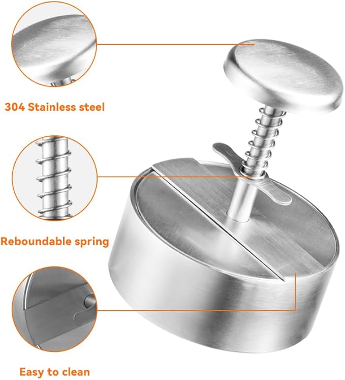 Brigii 304 Stainless Steel Burger Press,Hamburger Patty Maker, Heavy Duty Stainless Steel Burger Press for Ground Beef, Burgers (Dishwasher Safe) (BP01 PRO-5.5")