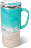 Swig Life 22oz Travel Mug, Insulated Tumbler with Handle and Lid, Travel Coffee Mug, Cup Holder Friendly, Stainless Steel 22 oz Tumbler, Reusable Insulated with Lid (High Tide)