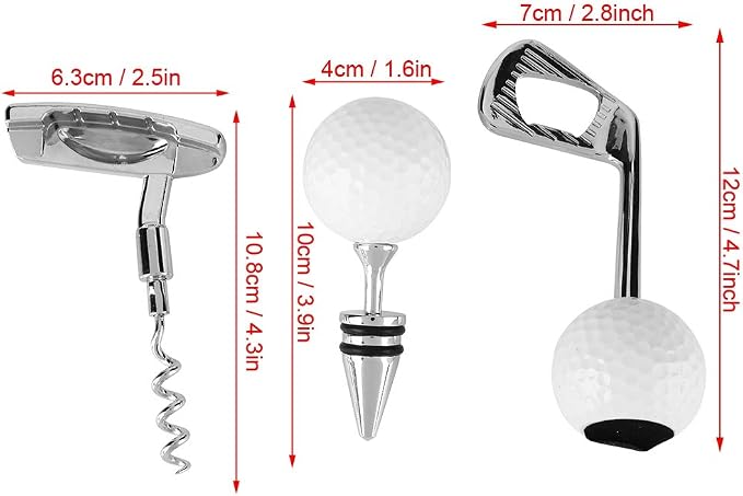 Bottle Opener Wine Stopper Set, Shaped Corkscrew Wine Opener, Wine Beer Openers, Champagne Stoppers for Bar Wedding Celebration, Gift Sets for Golfer Enthusiast