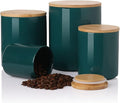 Sweejar Kitchen Canisters Ceramic Food Storage Jar Set, Stackable Containers with Airtight Seal Wooden Lid for Serving Ground Coffee, Tea, Herbs, Grains, Sugar, Salt - Set of 4 (Jade)