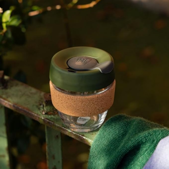 KeepCup Brew Cork, Reusable Glass Tumbler with Natural Cork, Tall Coffee Cup 12oz/340ml - Pine