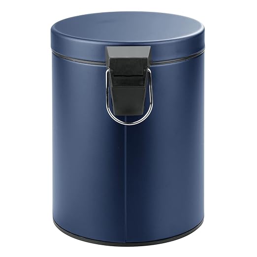 mDesign Pedal Bin — Metal Waste Bin with Pedal, Lid and Plastic Bucket Insert — for Bathroom, Kitchen, and Office — 5 Litre Household Rubbish Bin with Ergonomic Design — Blue