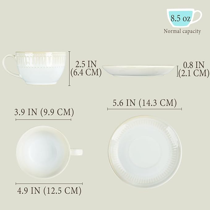 Cappuccino cup with tray, 8.5 oz. Set of 4 Ceramic Coffee Cups and Saucer Set for Latte, latte art cup, suitable for latte/cappuccino/milk/tea