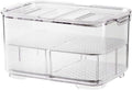 SANNO Refrigerator Food Storage Containers Stay Fresh,Food Storage Container Bin Stackable Refrigerator Freezer Organizer Fresh Keeper Drawers with Vented Lids and Removable Drain Tray