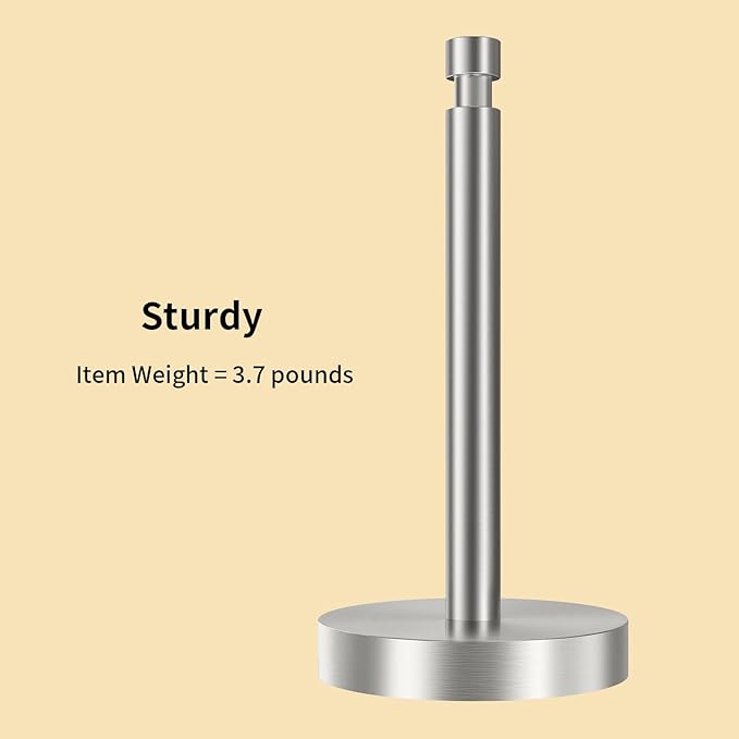 YUMORE Paper Towel Holder Countertop, Counter Paper Towel Holder with Weighted Base Non Slip, Standing Paper Towel Roll Holder for Modern Kitchen Bathroom, Stainles Steel (Brushed Nickel)