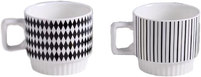 Stackable Coffee Mugs Set of 2, Simple Geometric Patterns Coffee Mug, 12oz Tea Cup Set, Espresso Cups, Stacked Mug Set for Household Party Housewarming Gift（1）