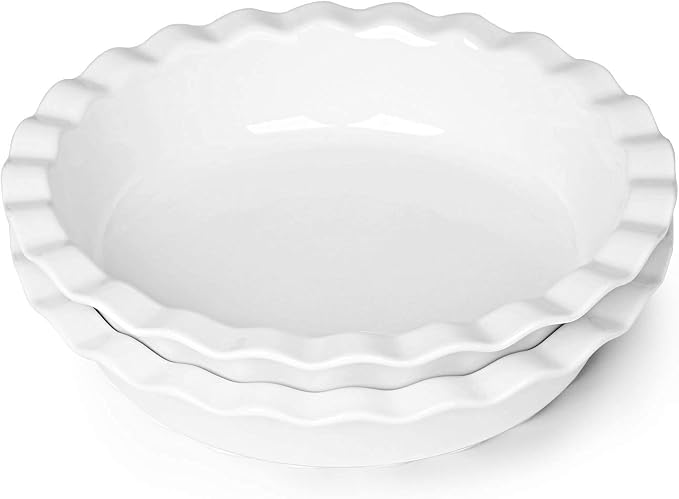 ONTUBE Ceramic 10.5 Inch Deep Pie Pans 50oz (White, 10.5" x 2 Pieces)