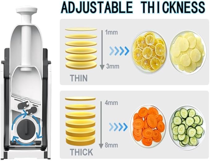 Adjustable Mandoline Slicer & Vegetable Chopper - Professional Kitchen Food Slicer, Multifunctional Potato Cutter, French Fry & Salad Chopper with 5 Blades (Blue)