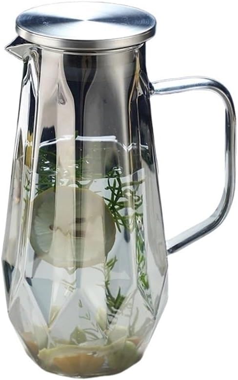 GLigeT Iced Tea Pitcher 1.4L Glass Water Pitcher with Lid Hot Cold Water Water Jug Home Water Carafe Great for Iced Tea, Lemonade, Juice, Milk, and More Water Jug(Gris)