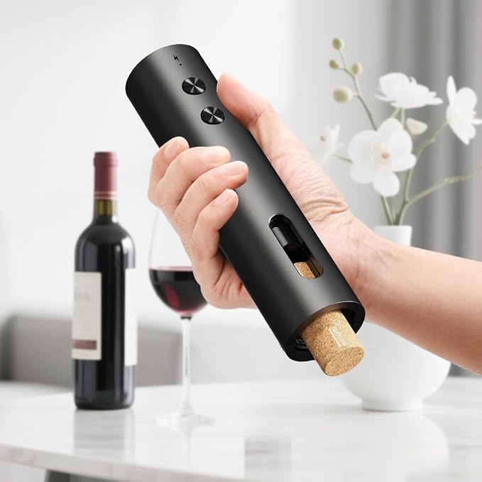 Electric Wine Opener Set Rechargeable with Base, 5-in-1 Wine Bottle Opener Electric Kit Includes Wine Aerator, Foil Cutter & Vacuum Stopper, Automatic Wine Opener for Home, Camping & Gifts