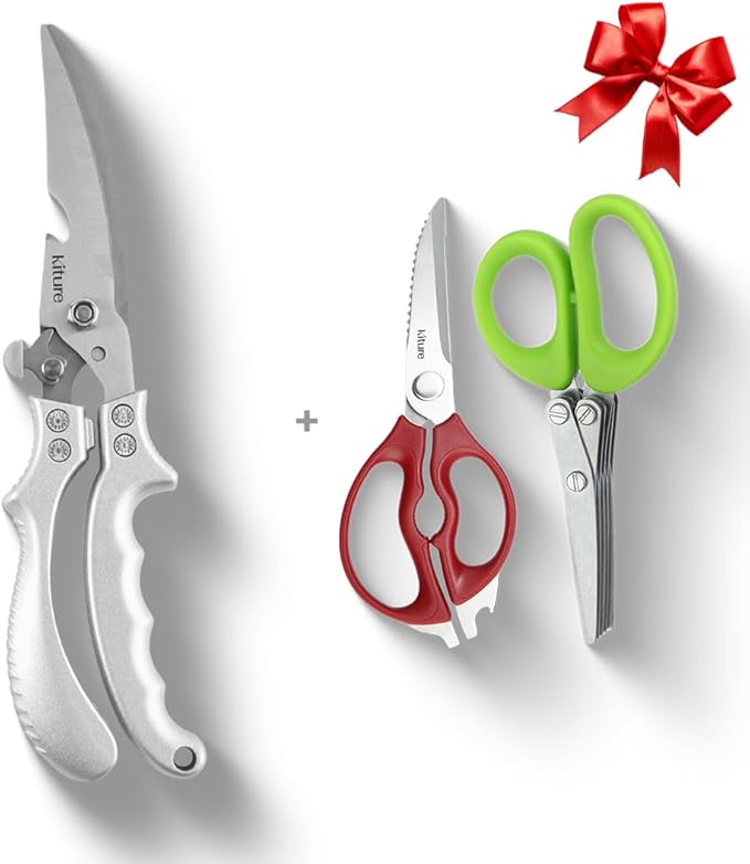 Heavy Duty Kitchen Shears - Premium Stainless Steel Cooking Scissors for Meat, Poultry, Herbs & More | Includes Bonus Herb Scissors & Poultry Shears in Giftable Box by Kiture