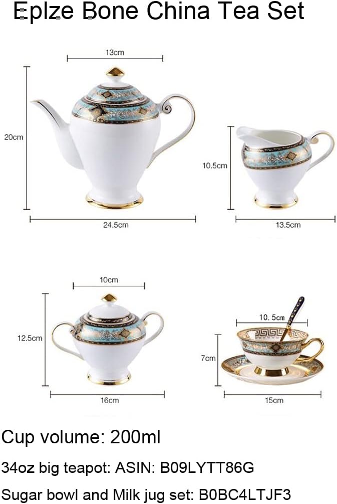 YBK Tech Euro Style Bone China Cup& Saucer Set, Ceramic Tea Coffee Cup for Home Kitchen Wedding (Royal Pattern- Sky Blue)