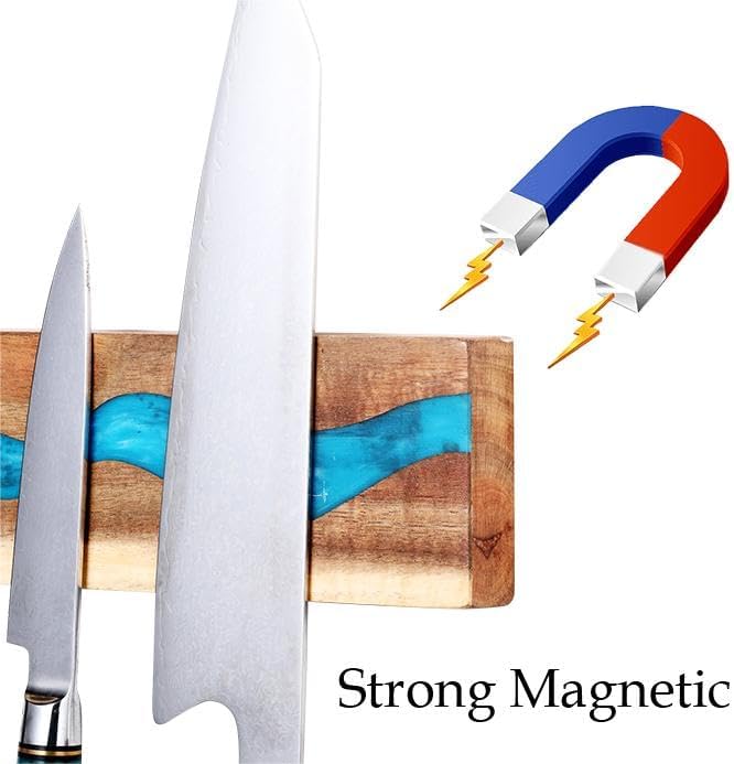 Magnetic Knife Holder, 15.7 Inch Walnut Wood and Resin Magnetic Knife Bar for Wall, Heavy Duty Magnet Holds 8 Knives, Handcrafted Deep Green (Emerald Enchant)